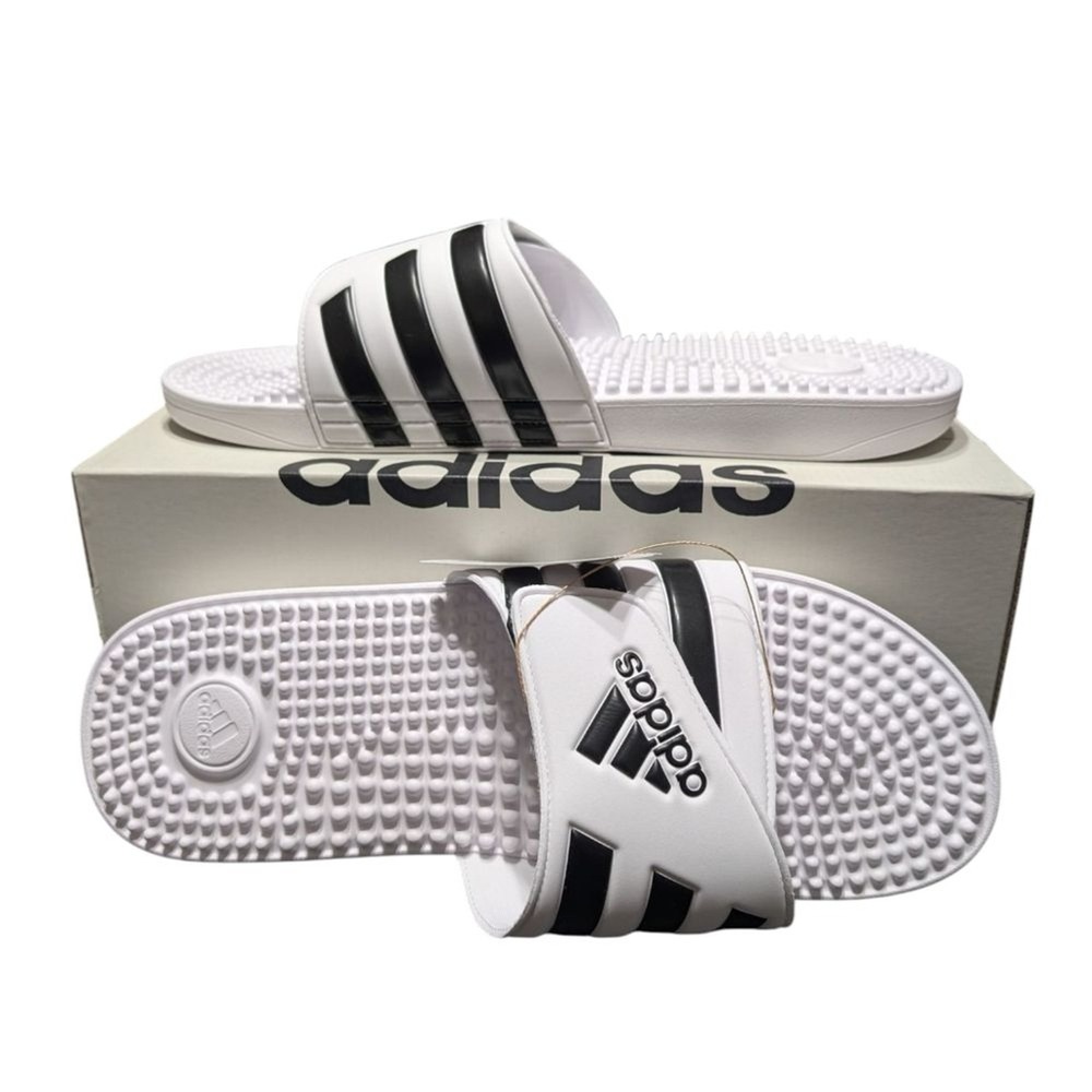 Adidas White Adissage 3 Stripe Slide Sandals Size 17 NWT‎